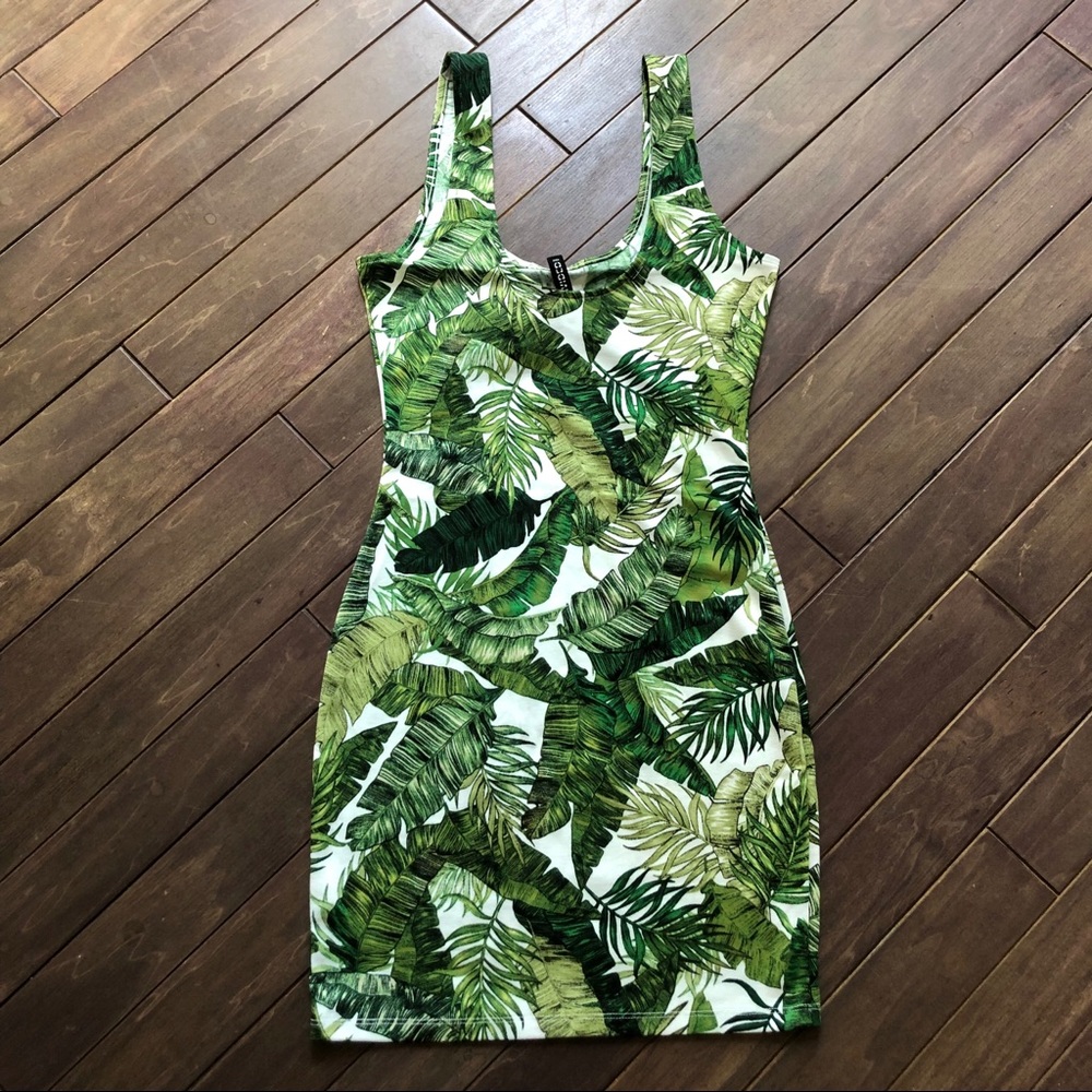 Fitted Stretch Tropical Botanical Palm Dress - Picture 2 of 3